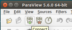 The Connect to server button in the ParaView client GUI.