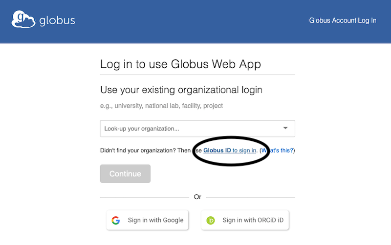 click on "Globus ID to sign in"